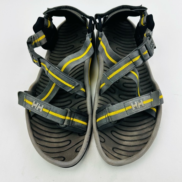 Helly Hansen The Huk Sandals Criss Cross Nylon Hook Loop Adjustable Black Yellow - Picture 3 of 10